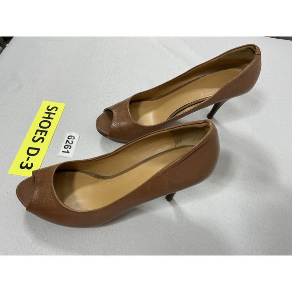 Womans Nine West Slipon Stiletto Pumps 7.5 M Brown Peep Toe - Picture 2 of 10